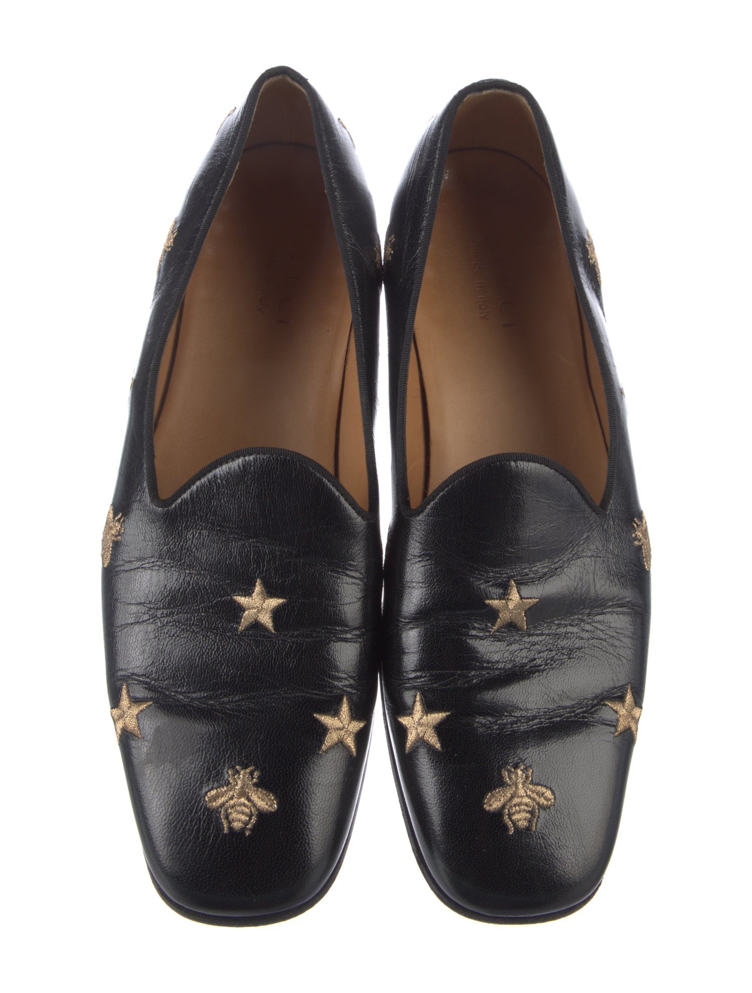 Gucci Bee Accent Leather Loafers